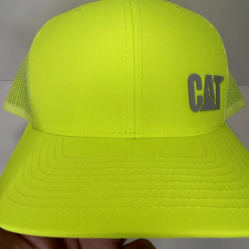 Cat Caterpillar High Visibility Neon Yellow Logo‎ Trucker Hat One Size Fits Most